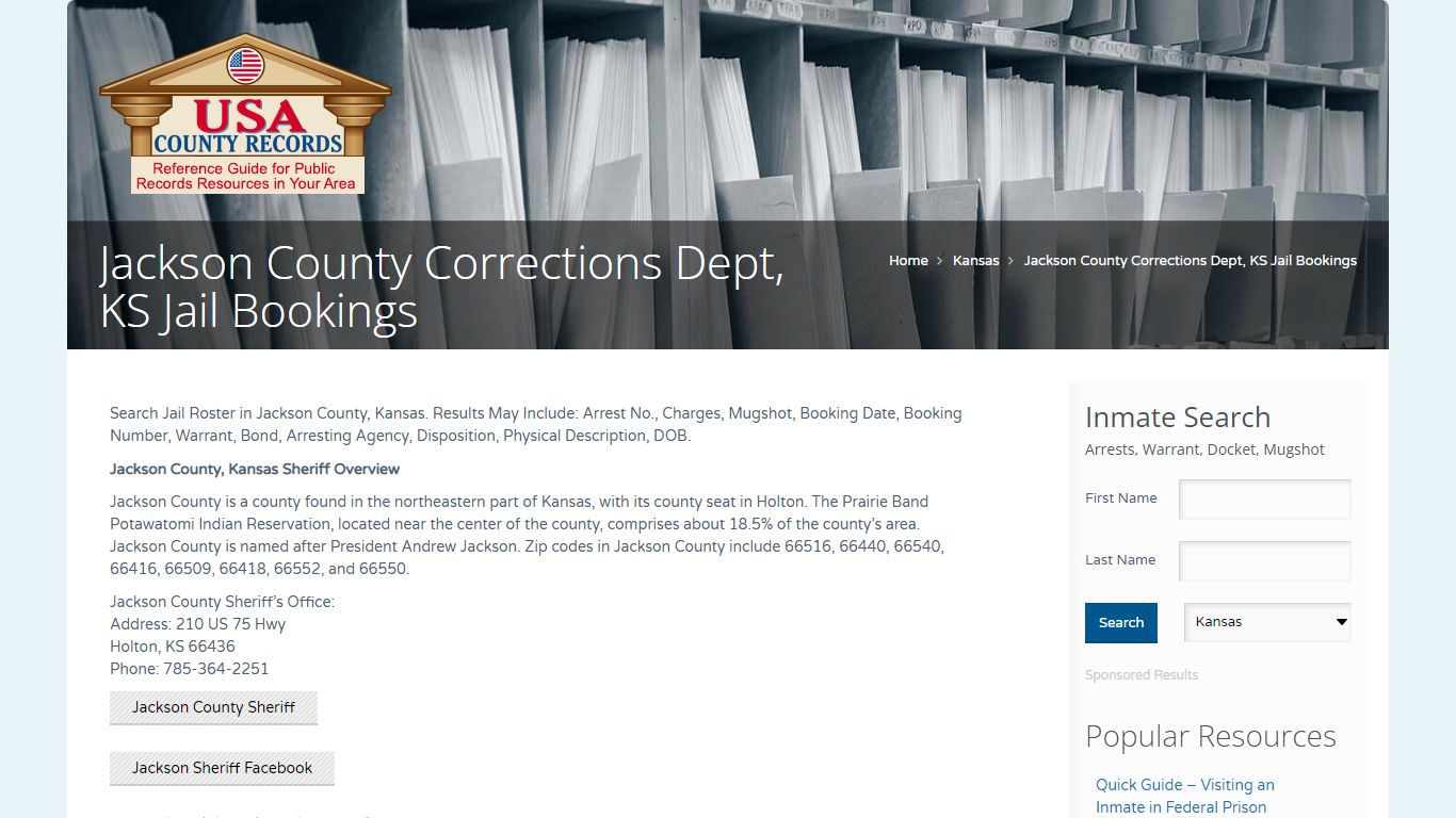 Jackson County Corrections Dept, KS Jail Bookings