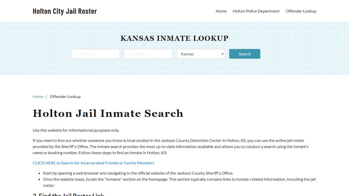 Holton, KS Detainee Lookup - Holton City Jail